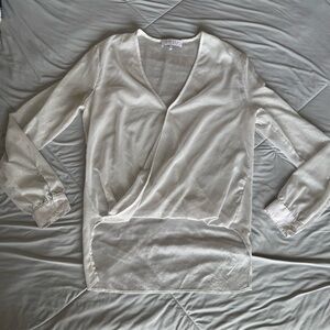 Wayf Shimmering Speckled White V-Neck Blouse Mesh See through